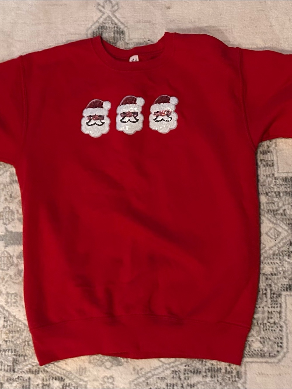 Kids Red Santa Applique Sweatshirt - Holiday Top